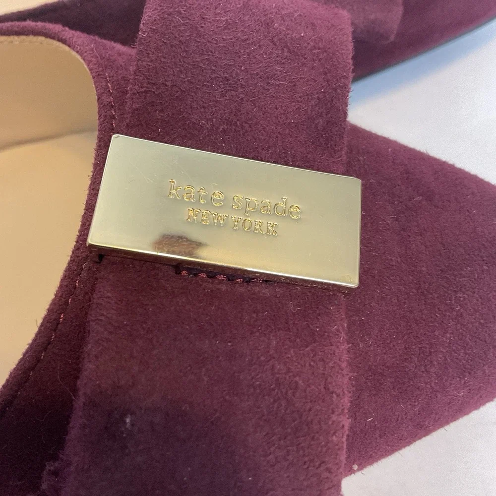 Kate Spade new york Burgundy Velvet Ballet Flats Size 10 Bow Logo Accent Women's